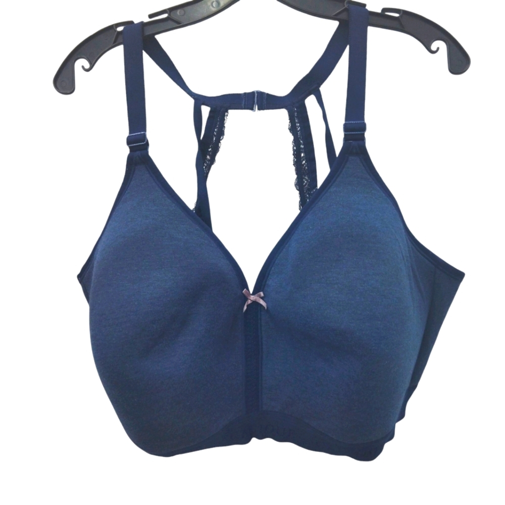 CASIQUE Women's Blue Lace-Back Bra Size 46DDD
